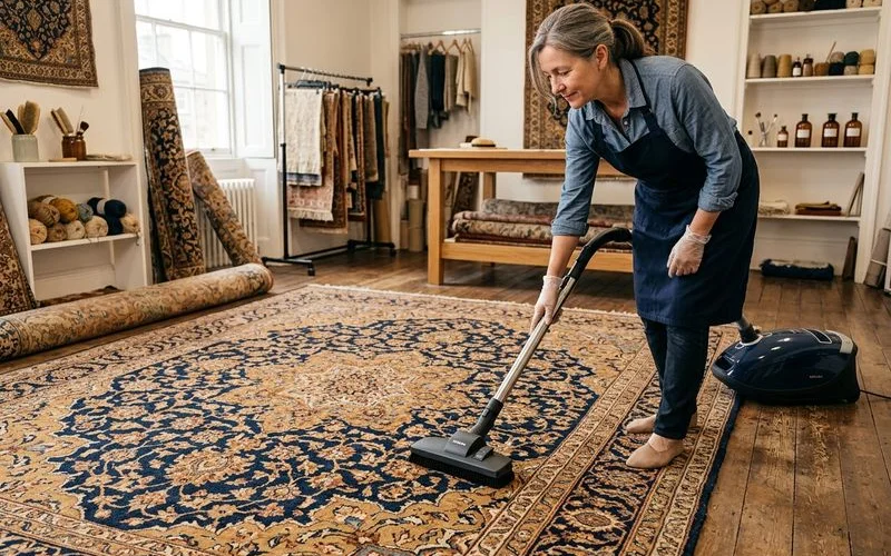 Gentle vacuuming on a low setting between professional cleanings