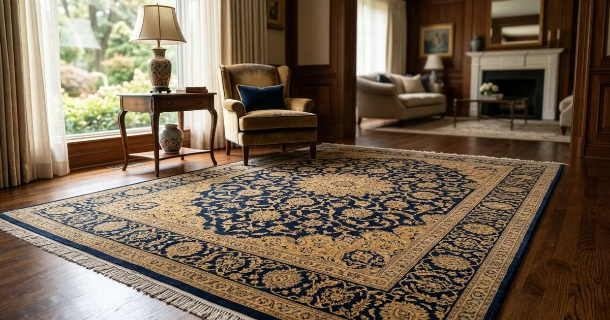 Silk rug in a low-traffic elegant room with soft light