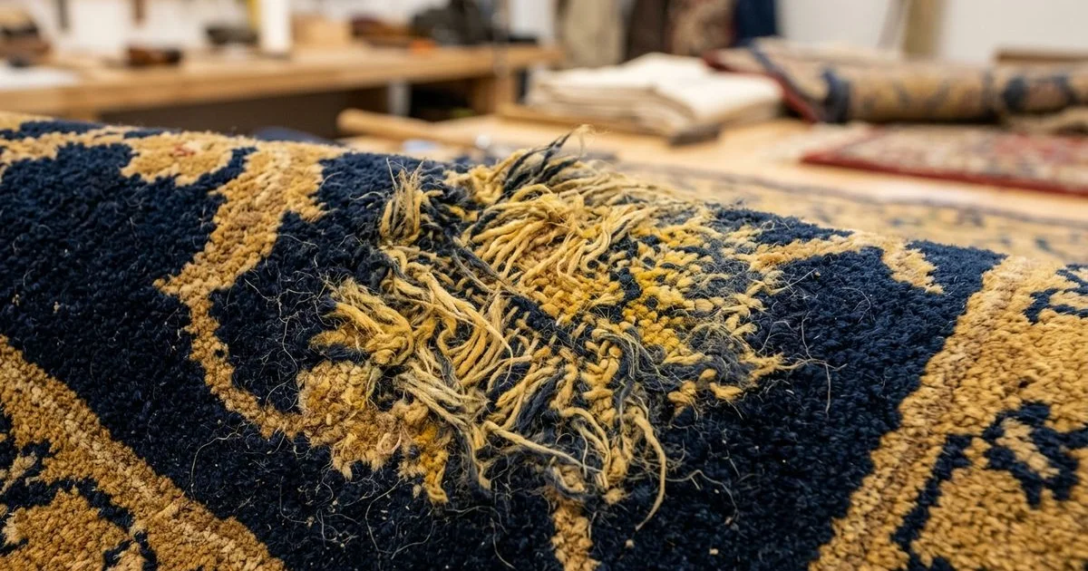Macro of yellowed urine-damaged wool fibers