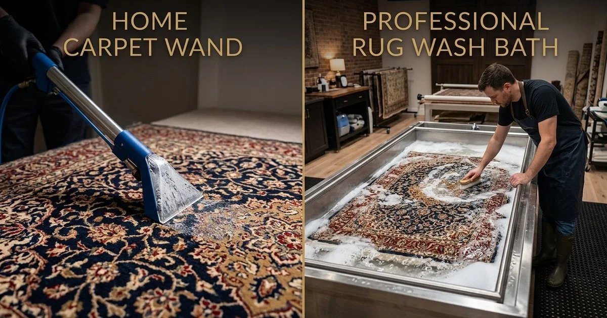 Comparison of in-home carpet wand cleaning vs an individual rug wash bath