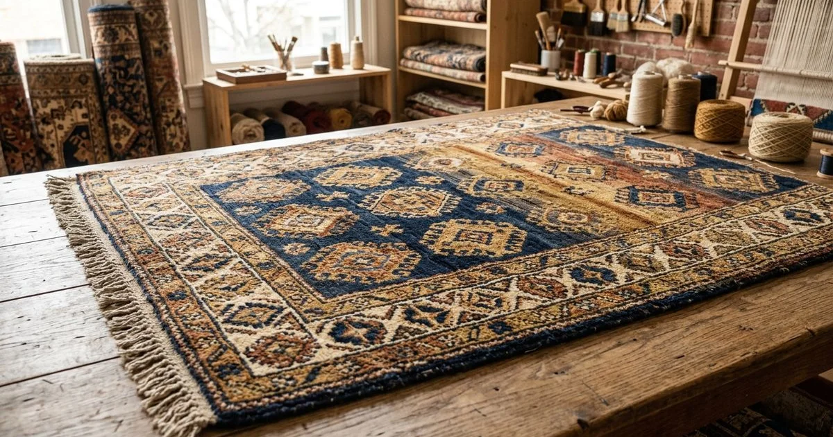 Tribal wool rug showing natural abrash color banding