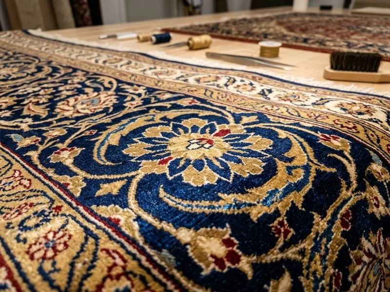 Silk Rug Cleaning in progress